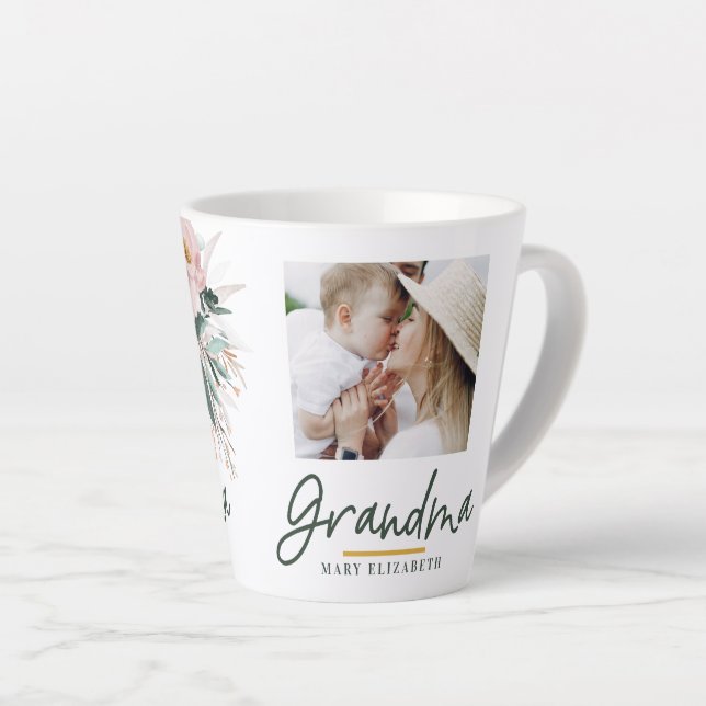 Tasse Latte Photo grand-mère florale d'aquarelle moderne (Angle droit)