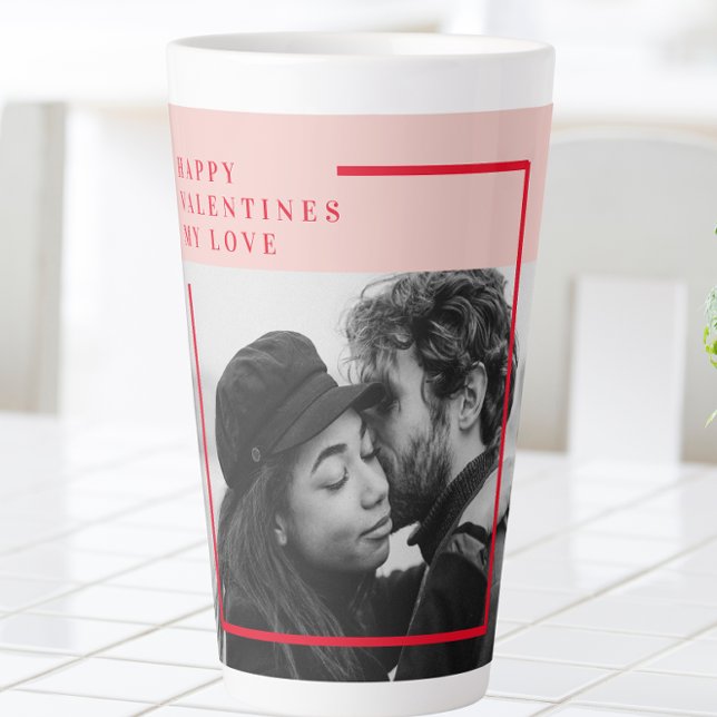 Tasse Latte Photo moderne | Cadeau de Valentines Rouge et Rose (Créateur téléchargé)