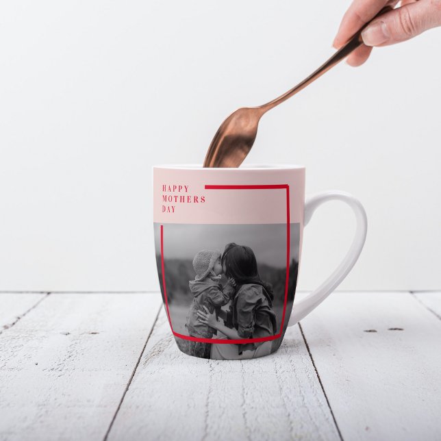 Tasse Latte Photo rose et rouge Cadeau de la fête des mères (Créateur téléchargé)