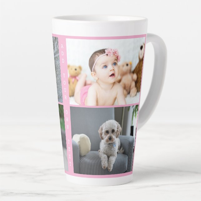 Tasse Latte Photos personnalisées et texte (Angle droit)