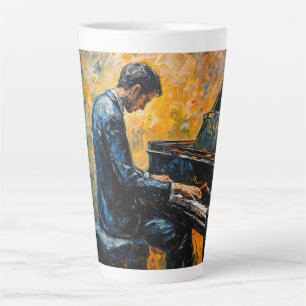 Tasse Latte Piano Player - Peinture à l'huile