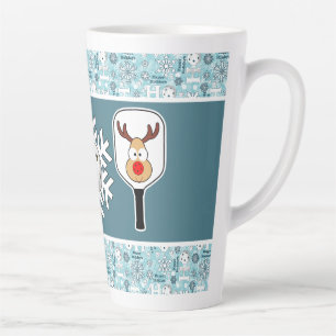 Tasse Latte Pickleball Noël Joie Bleu et Blanc Snowballs