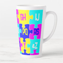Tasse Latte Pièces de puzzle amusantes et lettres alphabétique