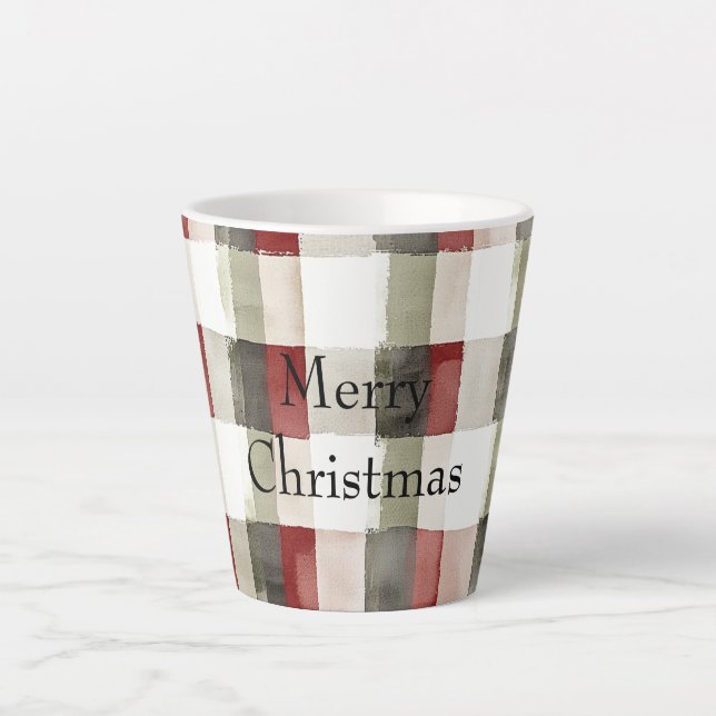 Tasse Latte Pine Vert ivoire Rouge rayures (Devant)