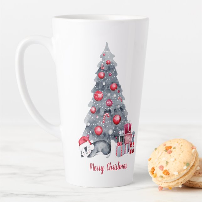 Tasse Latte Pingouin d'aquarelle mignonne rêve de Noël (En situation)