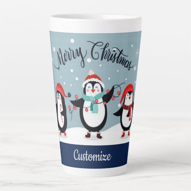 Tasse Latte Pingouins de vacances personnalisés (Devant)