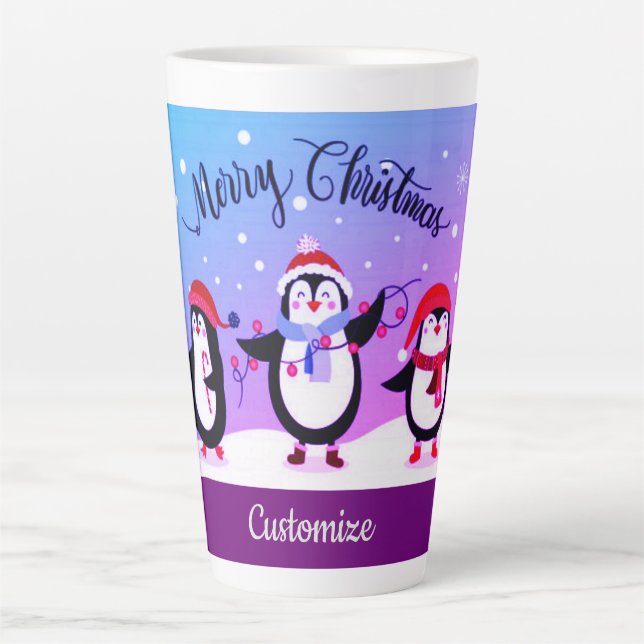 Tasse Latte Pingouins de vacances personnalisés 2 (Devant)