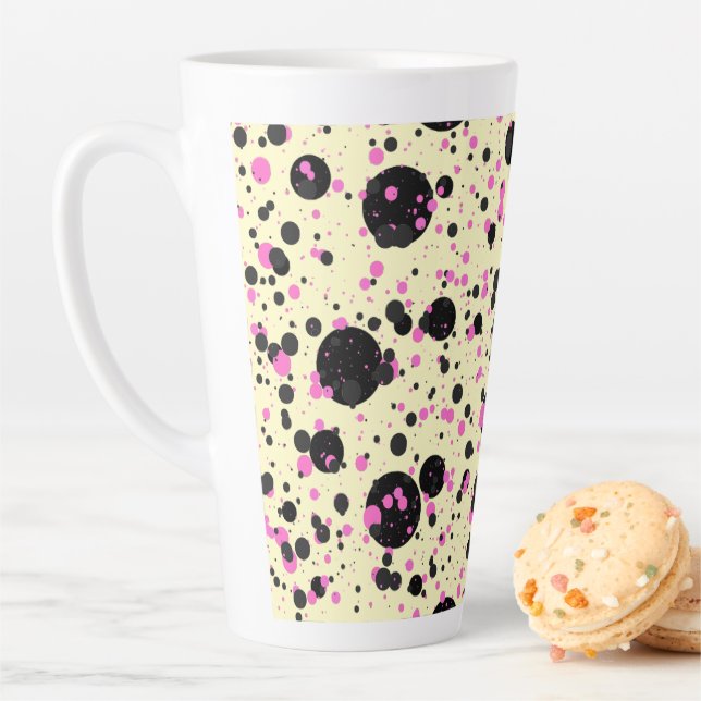 Tasse Latte Pink & Black Polka Dot Glam Pattern (En situation)