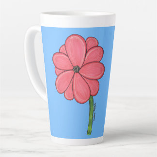 Tasse Latte Pink Flower Full with Blue background