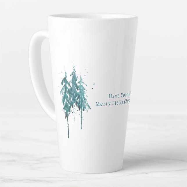 Tasse Latte Pins bleu-vert simple Noël (Angle gauche)