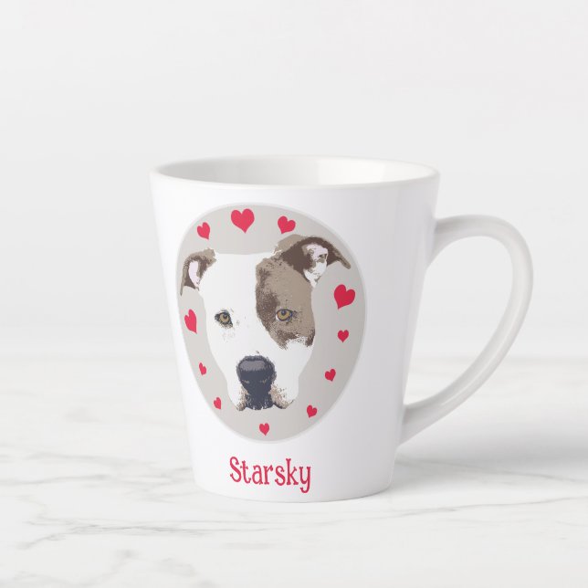 Tasse Latte Pitbull Coeurs rouges mignons Illustration d'amour (Droite)
