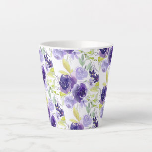 Tasse Latte PixDezines Fleurs d'aquarelle violette