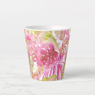 Tasse Latte PixDezines Hawaiian Jungle Pink Green Foliage