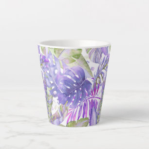 Tasse Latte PixDezines Jungle Hawaïen Feuillage Vert Pourpre