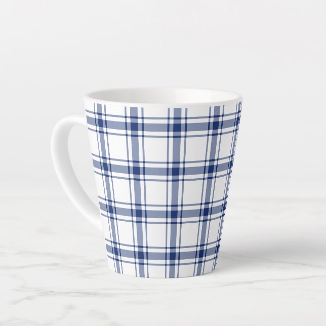 Tasse Latte Plaid Nautique Bleu et Blanc (Angle gauche)