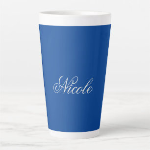 Tasse Latte Plaine minimaliste manuscrite propre nom Bleu prof