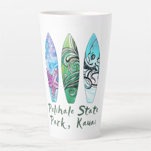 Tasse Latte Planches de surf aquarelle Polihale Kauai