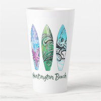 Tasse Latte Planches de Surf en Aquarelle de Hunti