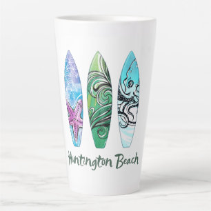 Tasse Latte Planches de Surf en Aquarelle de Hunti