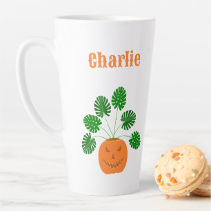 Tasse Latte Plante Halloween Monstera en Citrouille Nom person