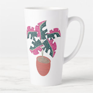 Tasse Latte Plantes Tropicales Rose Monstera Panachée Art