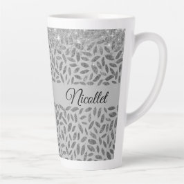 Tasse Latte Plumes chic en argent Glittery personnalisées