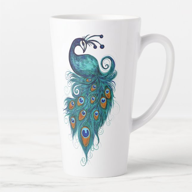 Tasse Latte Plumes de paon Peacocks Turquoises (Droite)