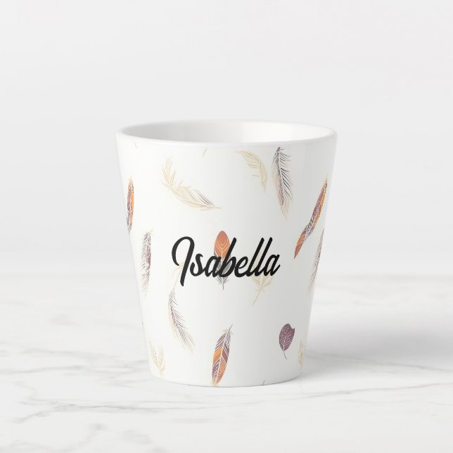 Tasse Latte Plumes Tendance Collection Luxe Boho (Devant)