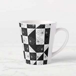 Tasse Latte Pochoir monochrome et Motif flamand floral