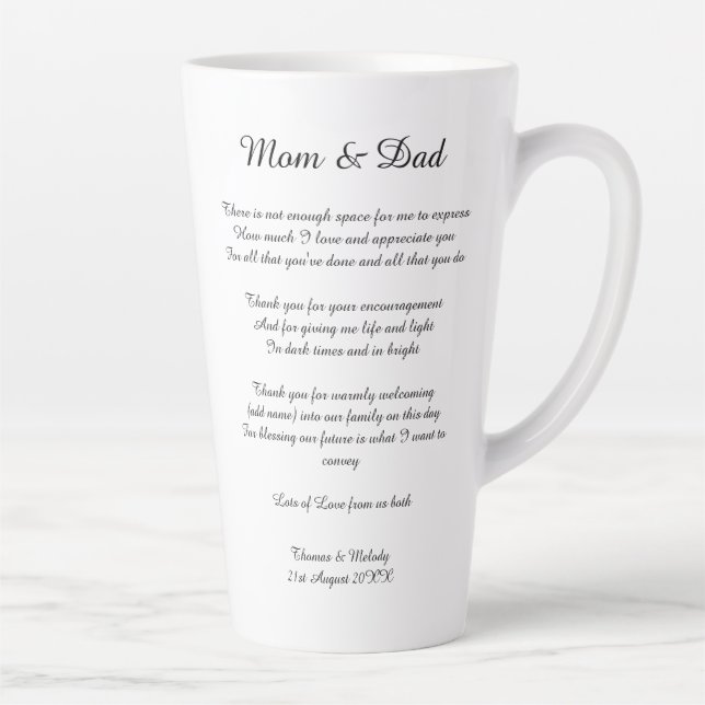 Tasse Latte Poem Parents Mariée Mariage Merci Cadeau (Droite)