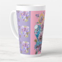 Poignée à la main Purple Blue Budgie floral Latte