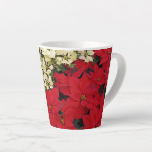 Tasse Latte Poinsettias blanches et rouges I Holiday Floral