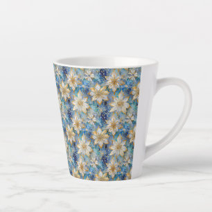 Tasse Latte Poinsettias de Noël Blanc Bleu