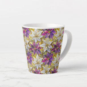Tasse Latte Poinsettias de Noël blanc or violet rose