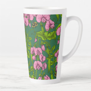 Tasse Latte Pois doux et bourdons, vert et rose