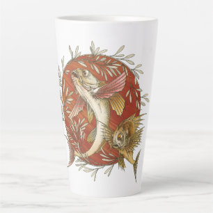 Tasse Latte Poisson Volant Japonais et Feuilles de Bambou Art 