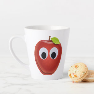 Tasse Latte Pomme rouge drôle avec yeux de googly