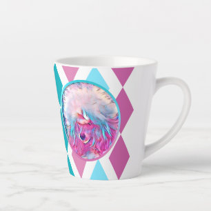 Tasse Latte Poodle peint en Aqua rose et Turquoise