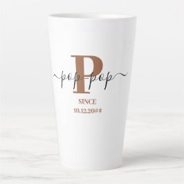 Tasse Latte Pop Pop Élégant Script Monogramme Blanc Brown