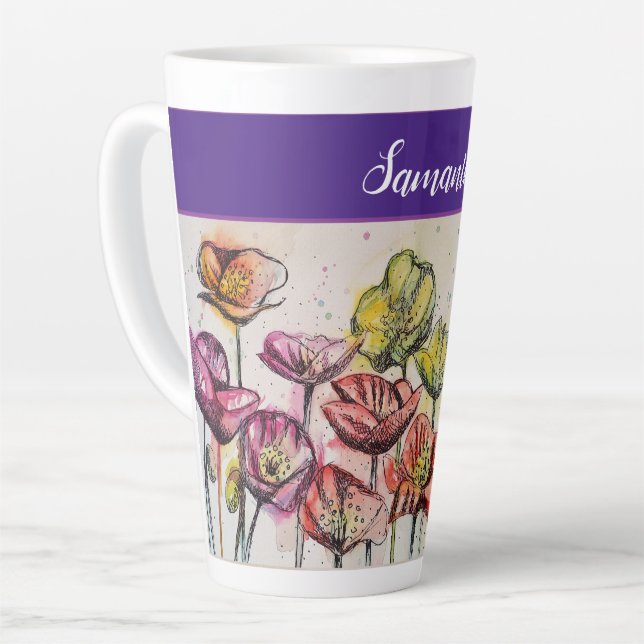 Tasse Latte Poppies de fleurs de pavot jaune orange rouge (Angle gauche)