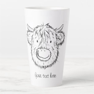 Tasse Latte Portrait personnalisé Scottish Highland Cow Sketch