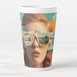 Tasse Latte Portrait surréaliste féminin avec des lunettes de