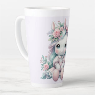 Tasse Latte Poupée Licorne Kawaii Pastel avec Panier de Fleurs