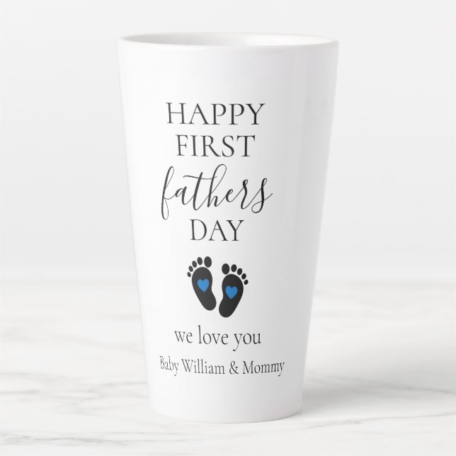 Tasse Latte Première Fête des pères - Empreintes bébé et Coeur (Devant)