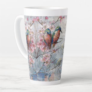 Tasse Latte Pretty Painted Kingfish and Flowers