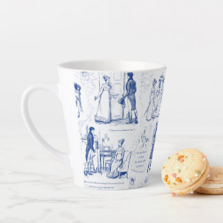 Tasse Latte Pride and Prejudice Blue Toile Quotes