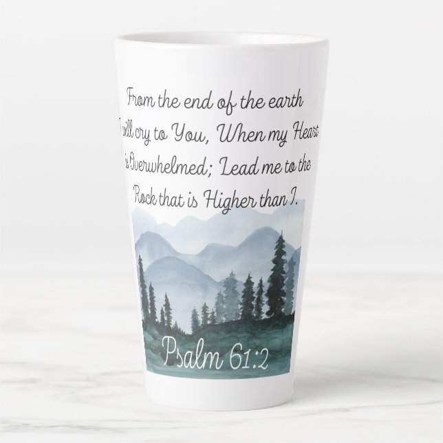Tasse Latte Psaume 61:2 Mène-moi à la Bible Rocheuse Verse (Devant)