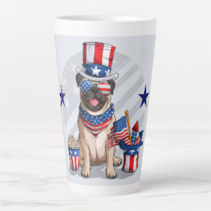 Tasse Latte Pug Patriotique 4 Juillet