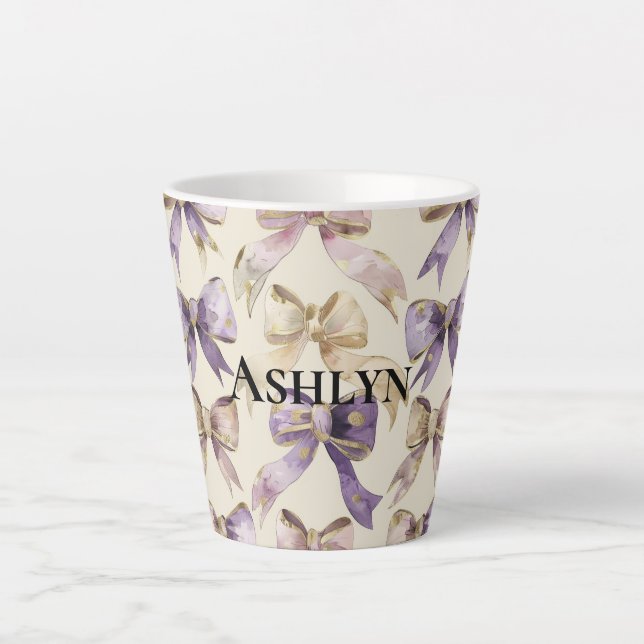 Tasse Latte Purple Gold Bows Anniversaire (Devant)