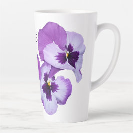 Tasse Latte Purple pansé floral Katie nom personnalisable boho